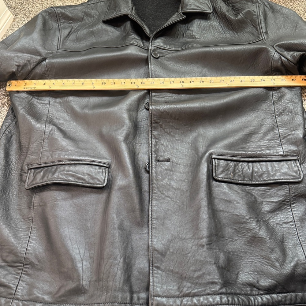Reed Leather Car Coat Mens 3XT Black Button Front Lined Jacket Big Tall - Picture 11 of 13